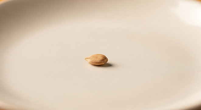 Single celery seed centered on a plain off-white ceramic plate