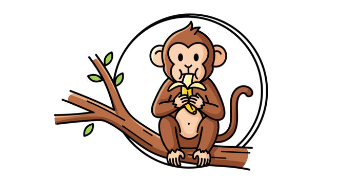 monkey eating banana on tree branch