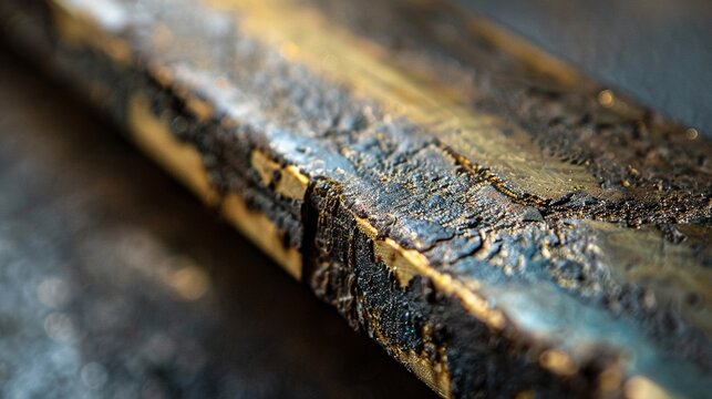 Aged brass brazing seam oxidized close up