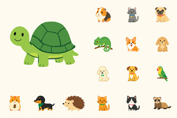 Obraz premium Simple cartoon animal pack featuring playful pet characters in a clean vector format