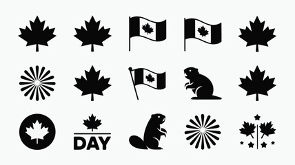 Canada day icons set with maple leaves flags © Jayshri