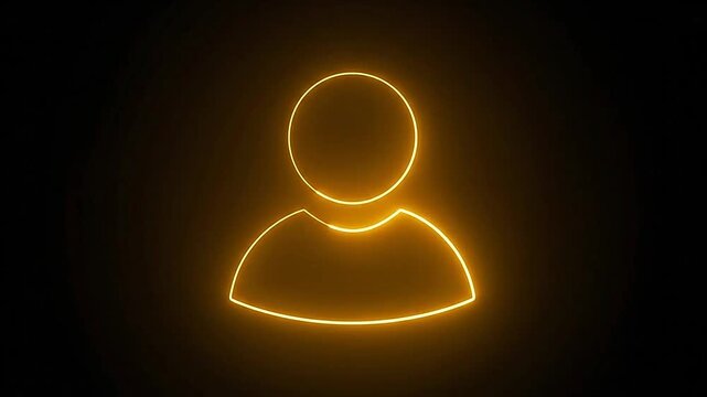 A glowing golden neon outline of a generic human user icon