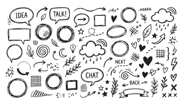 Hand drawn doodle icons and symbols for creative design and communication purposes effectively