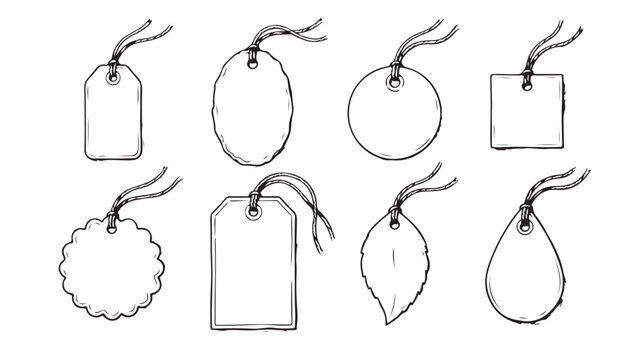Various blank tags and labels with strings for labeling and identification purposes in different shapes