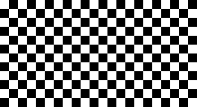 Classic black and white checkered seamless background pattern. Geometric checkerboard texture vector illustration for racing flag, chess board, or fashion design.