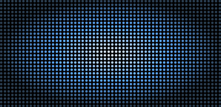 Abstract blue led screen light grid background texture. Futuristic digital dot matrix pattern template for technology banner, stage backdrop, or electronic poster.