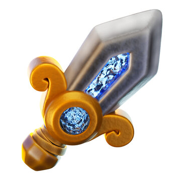 Iron Sword 3D Render Icon, Fantasy Weapon Illustration