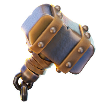 Stone Hammer 3D Render Icon, Fantasy Weapon Illustration