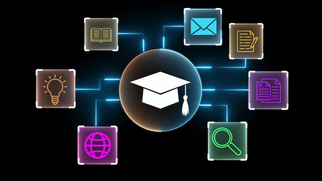 AI-powered teaching solutions concept on the transparent background. Intelligent tutoring systems and personalized learning. Motion graphics of tutoring idea. HD video animation
