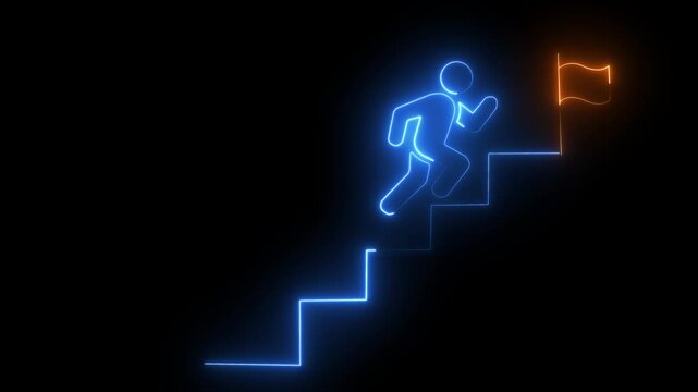 Leadership concept on the transparent background. person who leads the employees of an organization to collective success. Motion graphics of up stair steps. achievement concept. HD video animation.