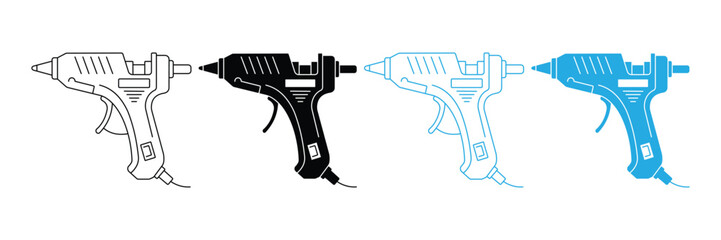 Hot Glue Gun Icon Set – Adhesive Tool, DIY Craft Equipment, Glue Applicator, Workshop Supplies, Outline & Silhouette Vector Collection © Firoz Art Studio99