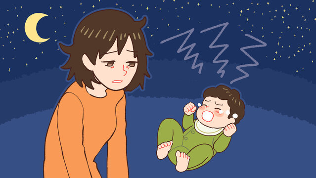 夜泣きする赤ちゃん、産後うつのお母さん