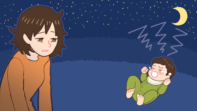 夜泣きする赤ちゃん、産後うつのお母さん