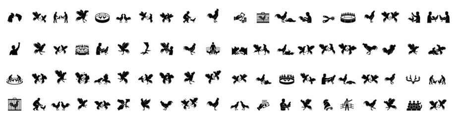 Cockfighting Sport and Rooster Fighting Silhouette Icon Set Collection with Gamecock © Panji
