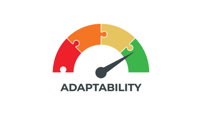 Colorful vector illustration of a puzzle piece speed gauge representing business adaptability and performance metrics
