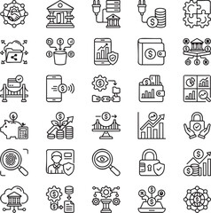 Fototapeta premium Open Finance Line Icons Set – Open Banking APIs, Financial Data Sharing, Fintech Integration & Digital Finance Outline Vector Icons