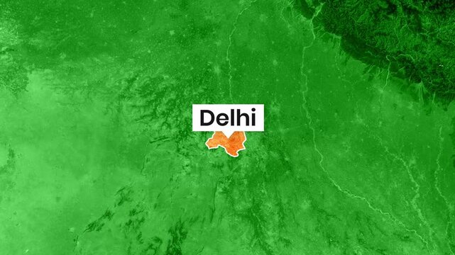 Animated map footage showing the location of Delhi, India video