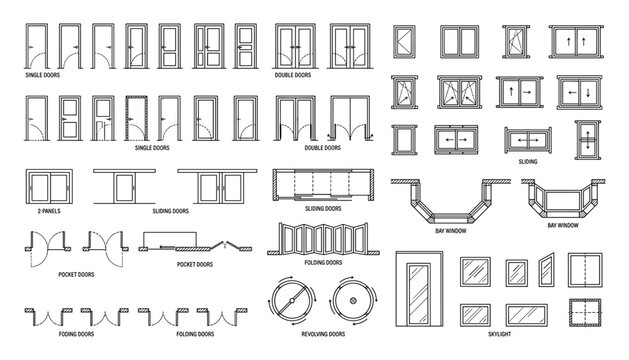 Architectural CAD Symbols: Diverse Doors and Windows Design Elements