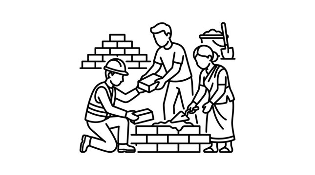 Team laying bricks for wall.