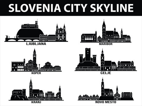 Slovenia city skylines in black set
