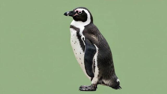 A beautiful magellanic penguin standing tall against a soft green background