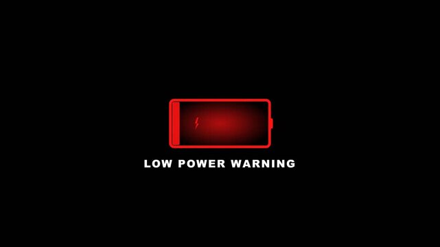 Blinking Red Low Battery Warning Animation on Black Background