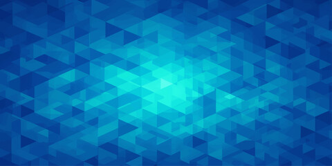 Fototapeta premium A vibrant abstract pattern composed of interconnected blue triangles, creating a dynamic and geometric digital design with a glowing effect in the center.