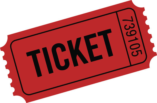 Red Ticket Stub Isolated on White Background for Event Admission and Raffle Design