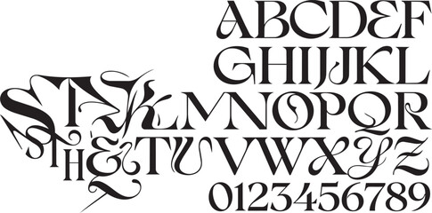 Abstract liquid distort typography alphabet set, bold black display font vector © Rove