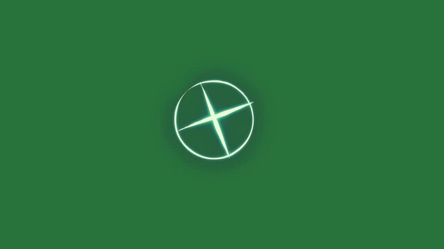 A white cross on green background and with in the middle isolated on green screen background