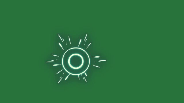 Star in the middle and white sun glowing on it circle screen isolated on green screen background