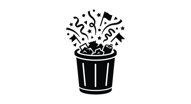 Trash Can Overflowing With Confetti And Streamers Silhouette