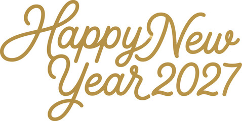 Happy New Year 2027 gold handwritten calligraphy greeting card isolated on white © SAIF820