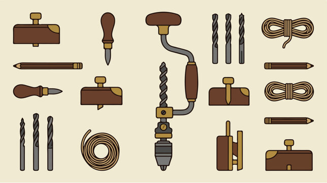 Vintage woodworking hand tools set.