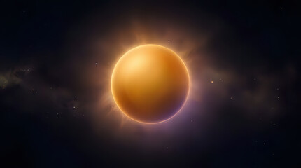 Obraz premium Glowing golden planet in deep space nebula with universe astronomy exploration celestial