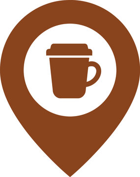 Brown coffee location pin icon for cafe map navigation and local business branding