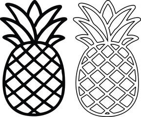 Obraz premium Two stylized pineapples in outline and filled vector illustration for tropical design concepts