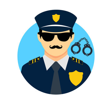 Law Enforcement Officer Avatar Icon in Flat Style