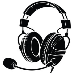 Professional studio headphones with attached boom microphone for headset. © Arif