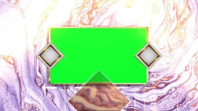 Luxury Wedding Invitation Border Template with Chroma Key Green Screen Frame over Elegant Purple Liquid Marble and Gold Flake Motion Background