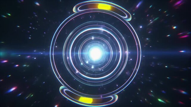 Glowing circular space portal with bright center light for sci-fi movie intro and game background