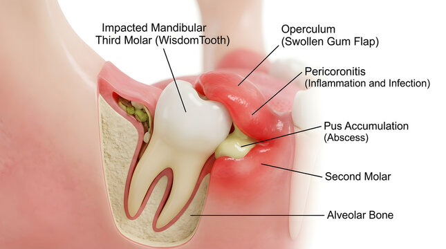 Impacted wisdom tooth with inflammation and infection