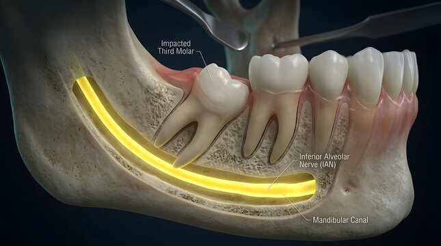 Impacted third molar and inferior alveolar nerve relationship