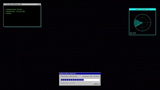 Retro Computer User Interface HUD Elements Y2K & Retro Aesthetic Glitch Cybercore Style Dynamic Motion Graphics Background for Overlay and Screen Design
