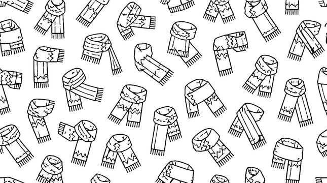 Repeating pattern of detailed scarf illustrations in black and white.