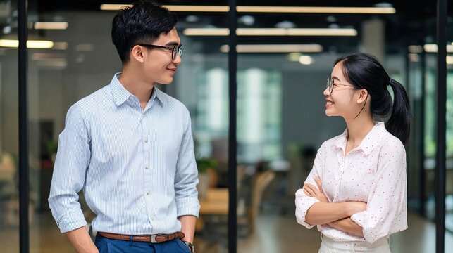 partners. Two colleagues sharing a positive moment together in a modern workplace. pitch deck slides, case study pages, designed for corporate presentation decks and stakeholder reports.