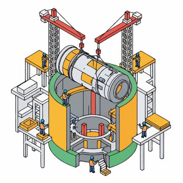 Isometric illustration of a nuclear reactor core system.