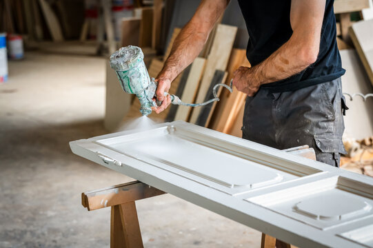 Craftsman Spray Painting Classic Paneled Wood Door