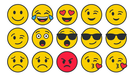 Fototapeta premium World Emoji Day, Emoji, Emoji silhouette, Emoji faces, emoticon set, yellow smileys, icons isolated on White Background Emoji icon, Emoticon, Reaction icon, Emotion symbol, Communication icon
