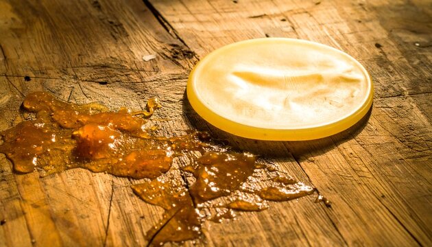 Golden honey drizzled over rustic bread slices.